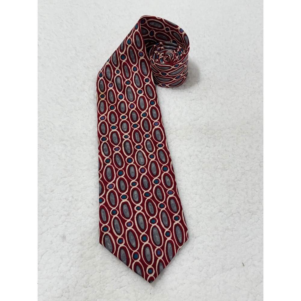 Oscar de‎ la Renta Couture Collection Red Gray Oval Silk Necktie